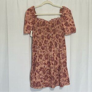 BB Dakota by Steve Madden Pink Mauve Floral Smocked top Mini Dress Size L NWT